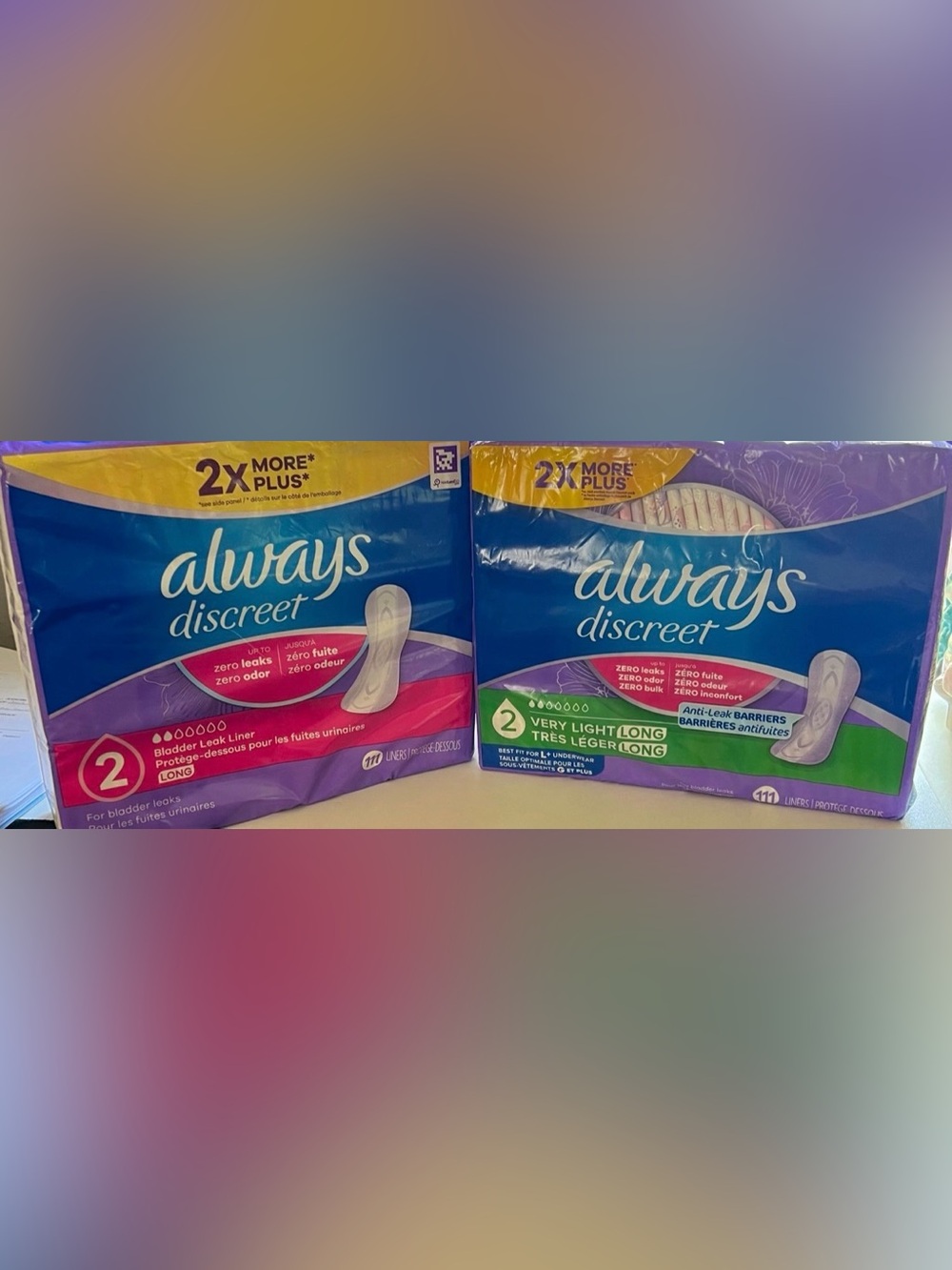 Always Discreet 2 Drop Incontinence & Postpartum Pads x 2 One Very Long Both New